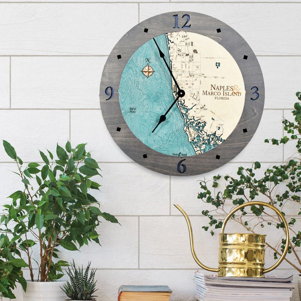 Naples & Macro Island clock driftwood gray accent blue green water