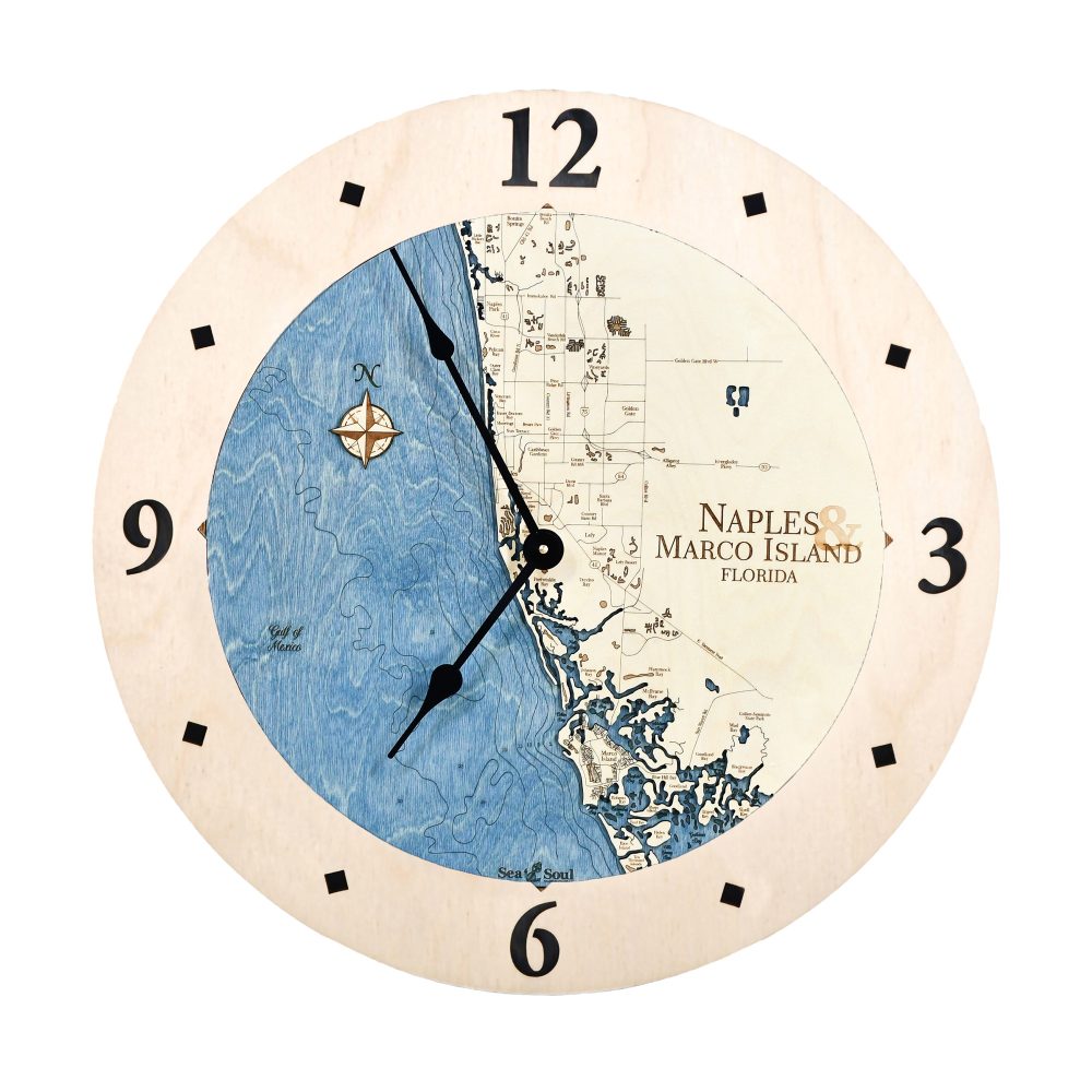 Naples & Macro Island clock all birch deep blue water