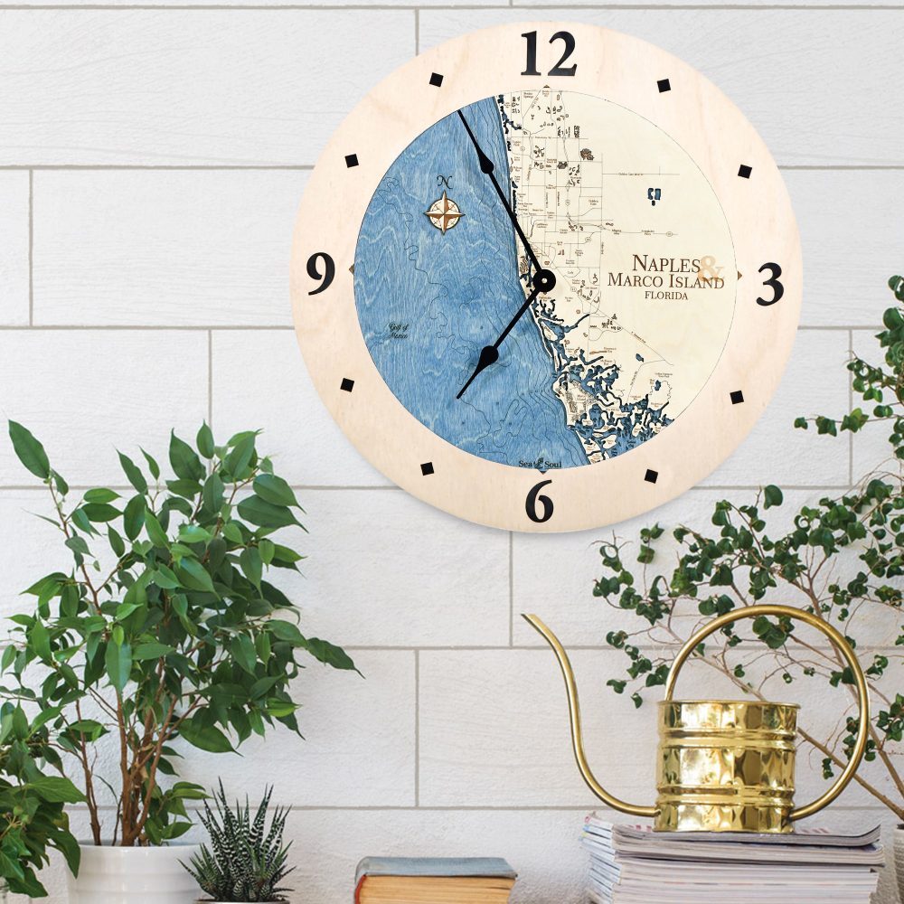 Naples & Macro Island clock all birch deep blue water