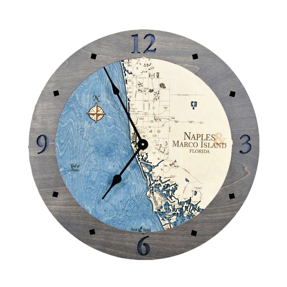 Naples & Macro Island clock driftwood gray accent deep blue water