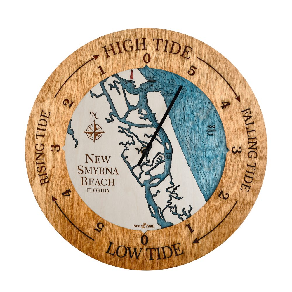 New Smyrna Beach Tide Clock Americana accent with blue green water