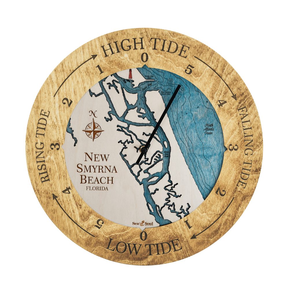 New Smyrna Beach Tide Clock Honey accent with blue green water