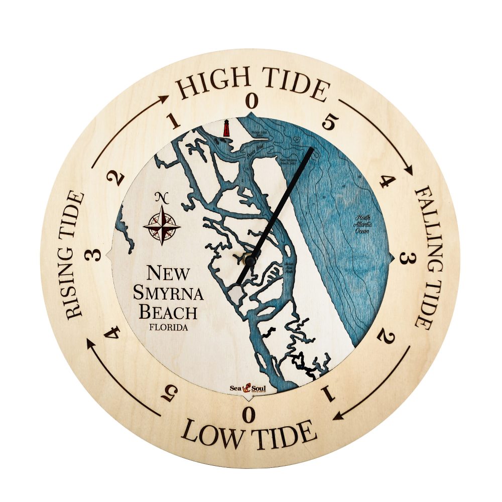 New Smyrna Beach Tide Clock All birch accent with blue green water