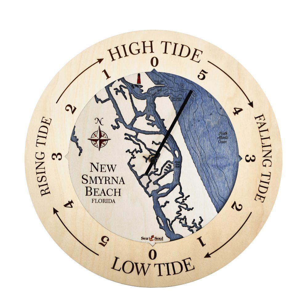 New Smyrna Beach Tide Clock All Birch accent with deep blue water