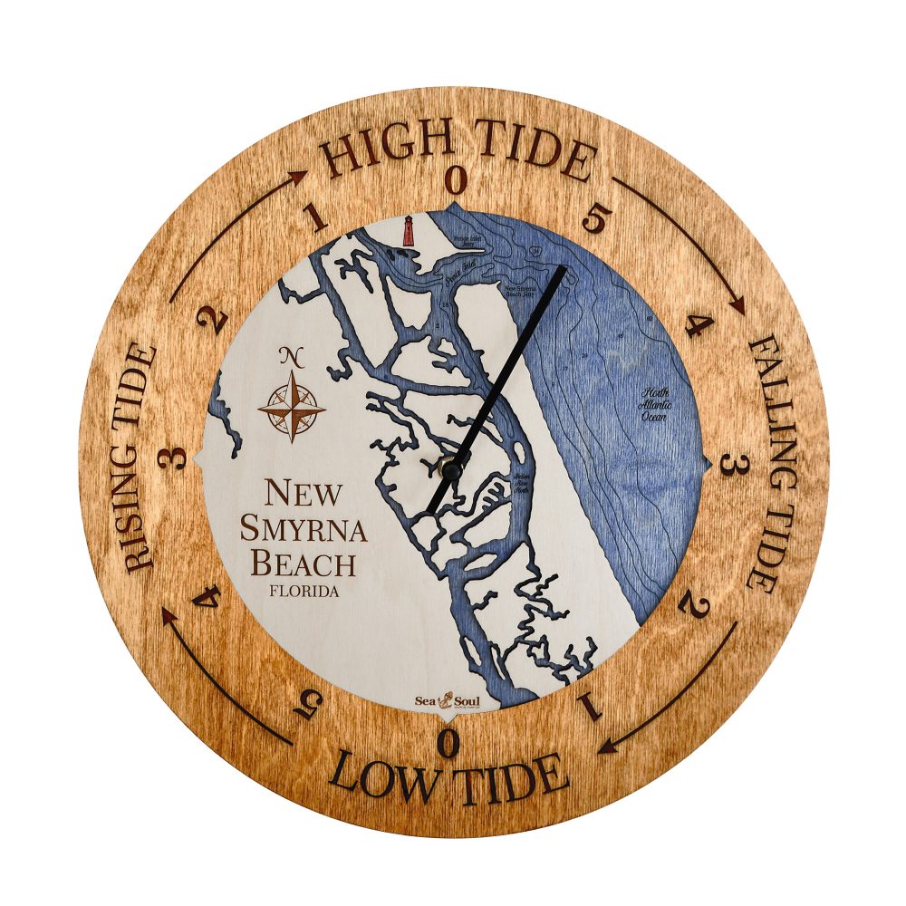 New Smyrna Beach Tide Clock Americana accent with deep blue water