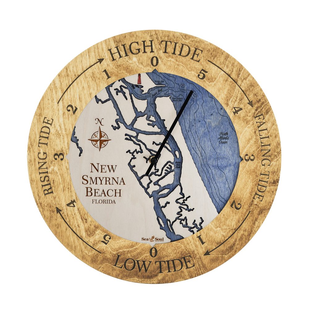 New Smyrna Beach Tide Clock Honey accent with deep blue water