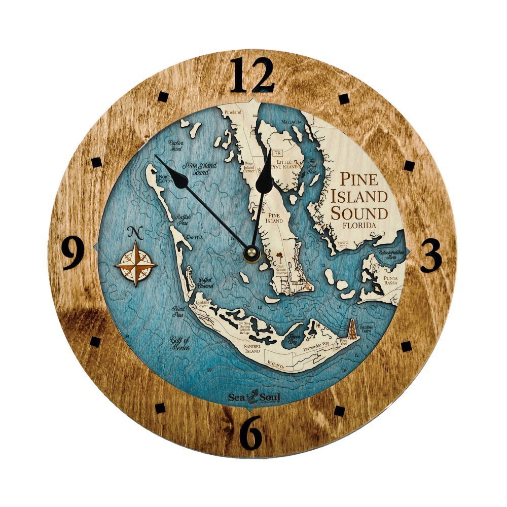 Pine Island Sound Nautical Clock Coffee accent with blue green water