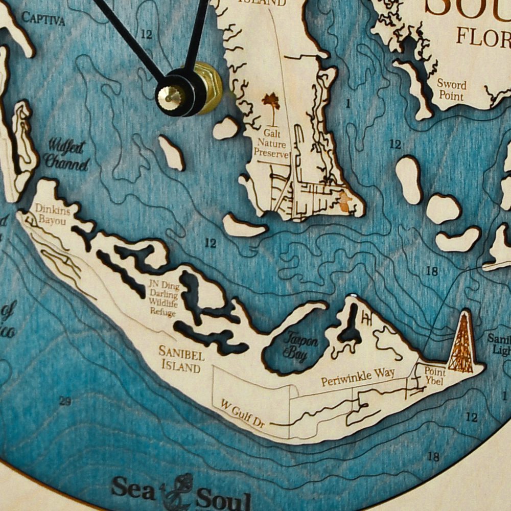 Pine Island Sound Nautical Clock blue green water details