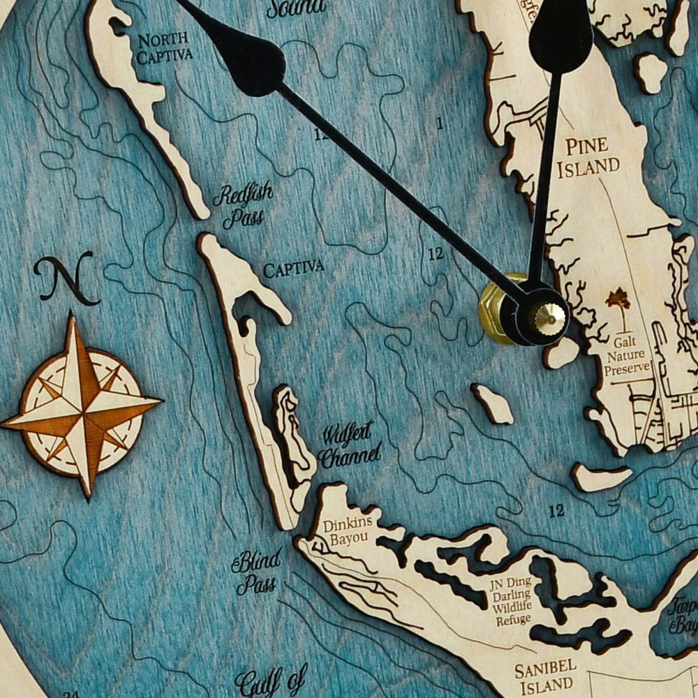 Pine Island Sound Nautical Clock blue green water details