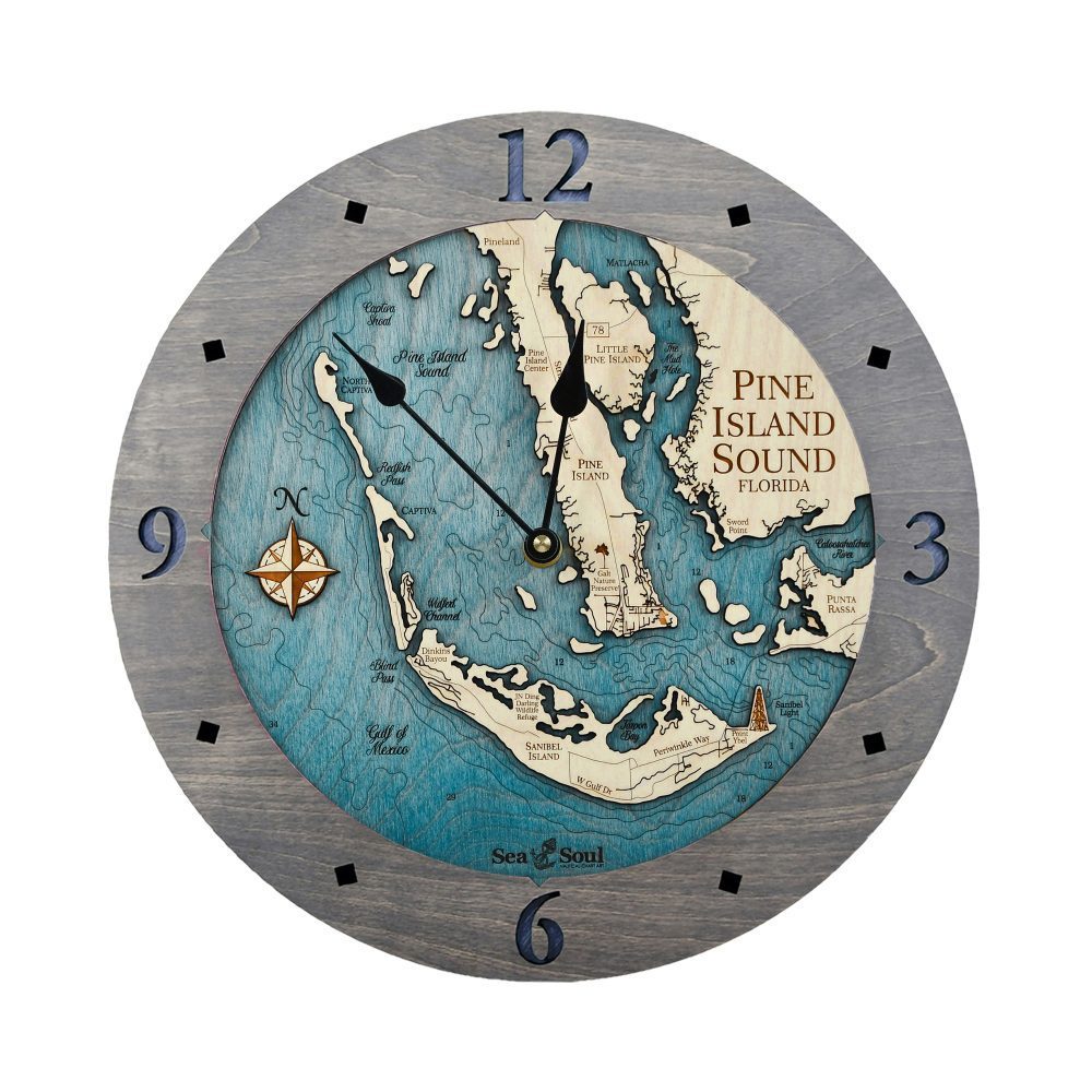 Pine Island Sound Nautical Clock driftwood gray accent with blue green water