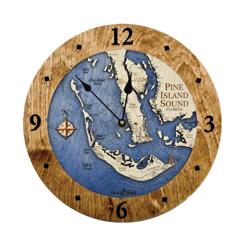 Pine Island Sound Nautical Clock Coffee accent with deep blue water