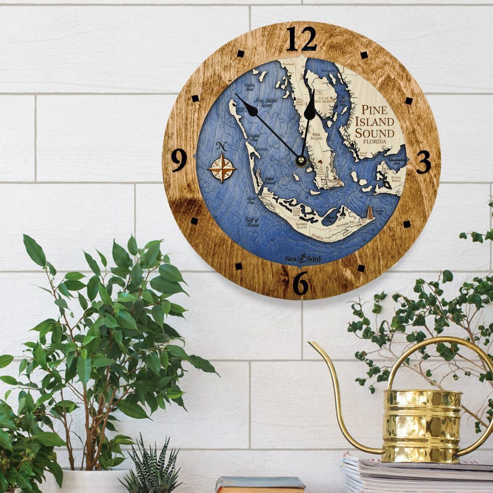 Pine Island Sound Nautical Clock Coffee accent with deep blue water in use