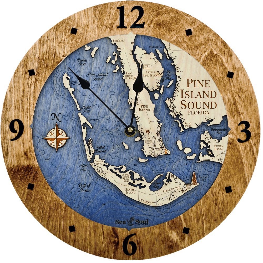 Pine Island Sound Nautical Clock Coffee accent with deep blue water