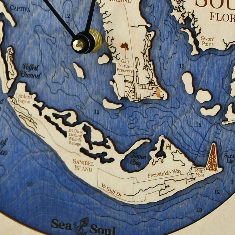 Pine Island Sound Nautical Clock deep blue water details