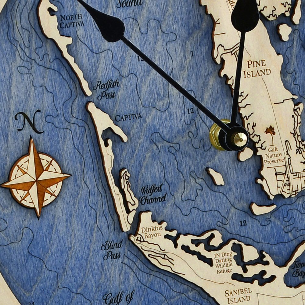 Pine Island Sound Nautical Clock deep blue water details