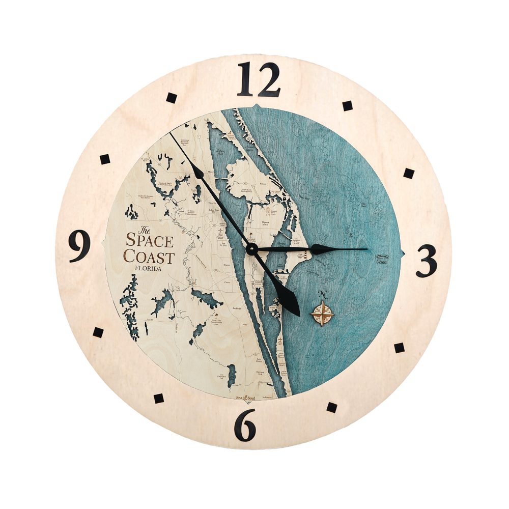 Space Coast Nautical Clock All Birch with blue green water