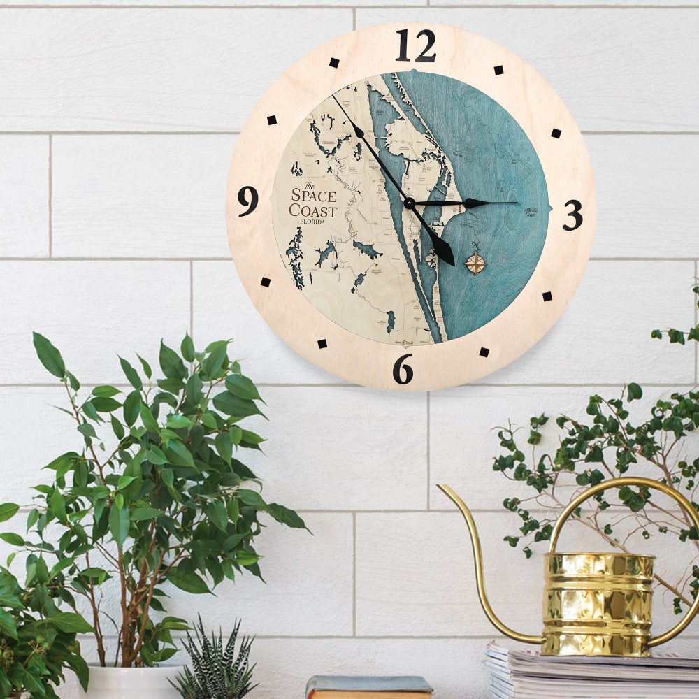 Space Coast Nautical Clock All Birch with blue green water in use