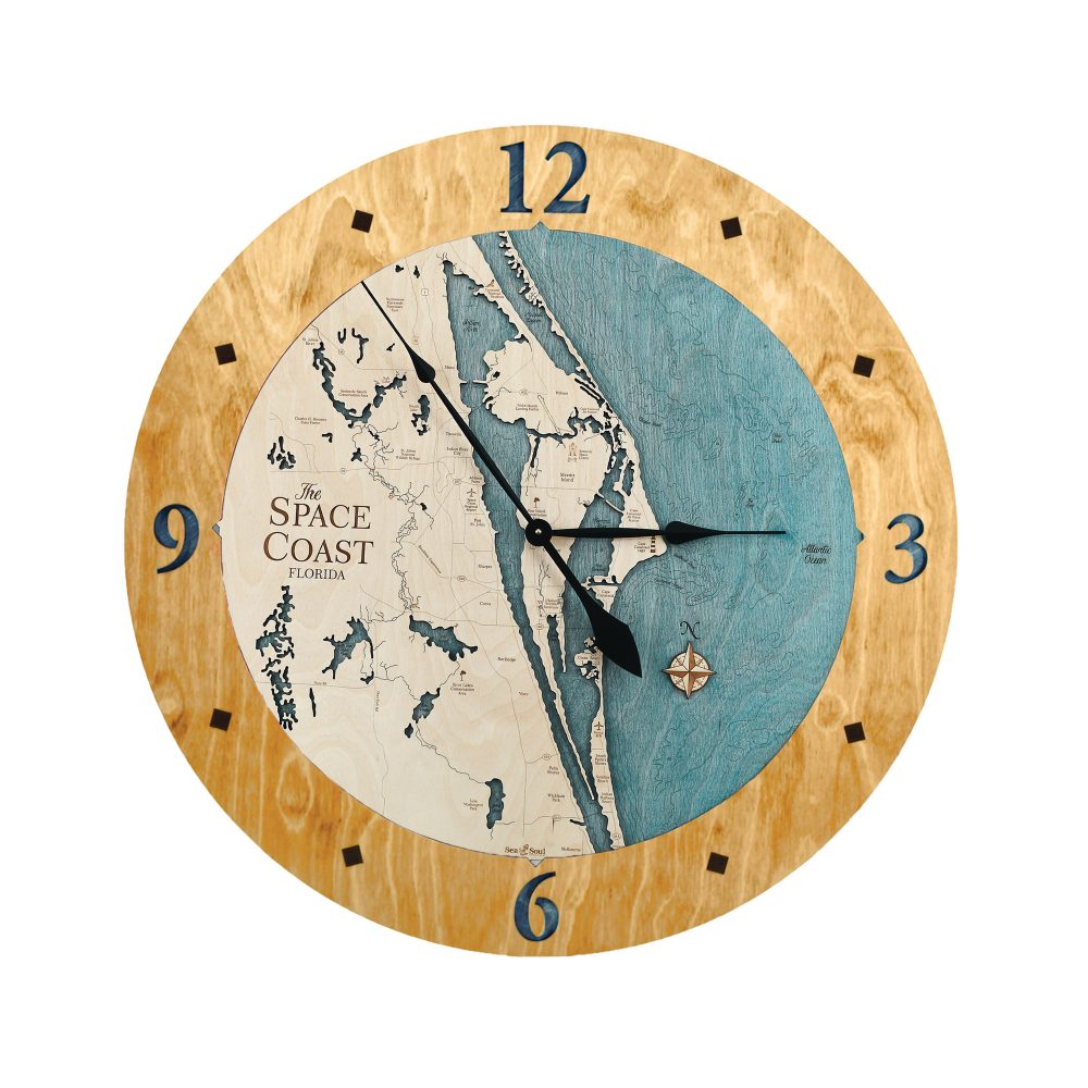 Space Coast Nautical Clock Honey accent with blue green water