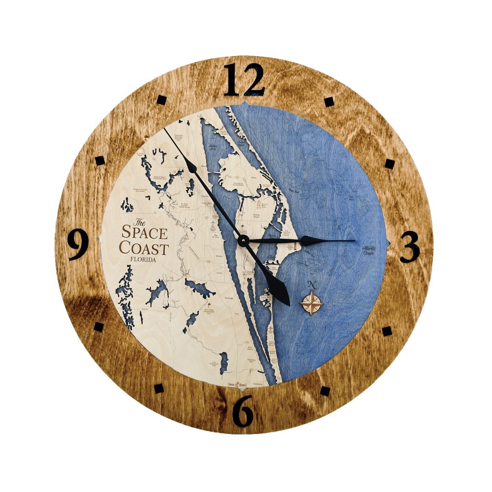 Space Coast Nautical Clock Coffee accent with deep blue water