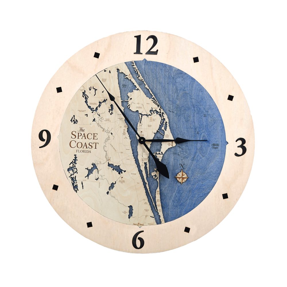 Space Coast Nautical Clock All Birch with deep blue water