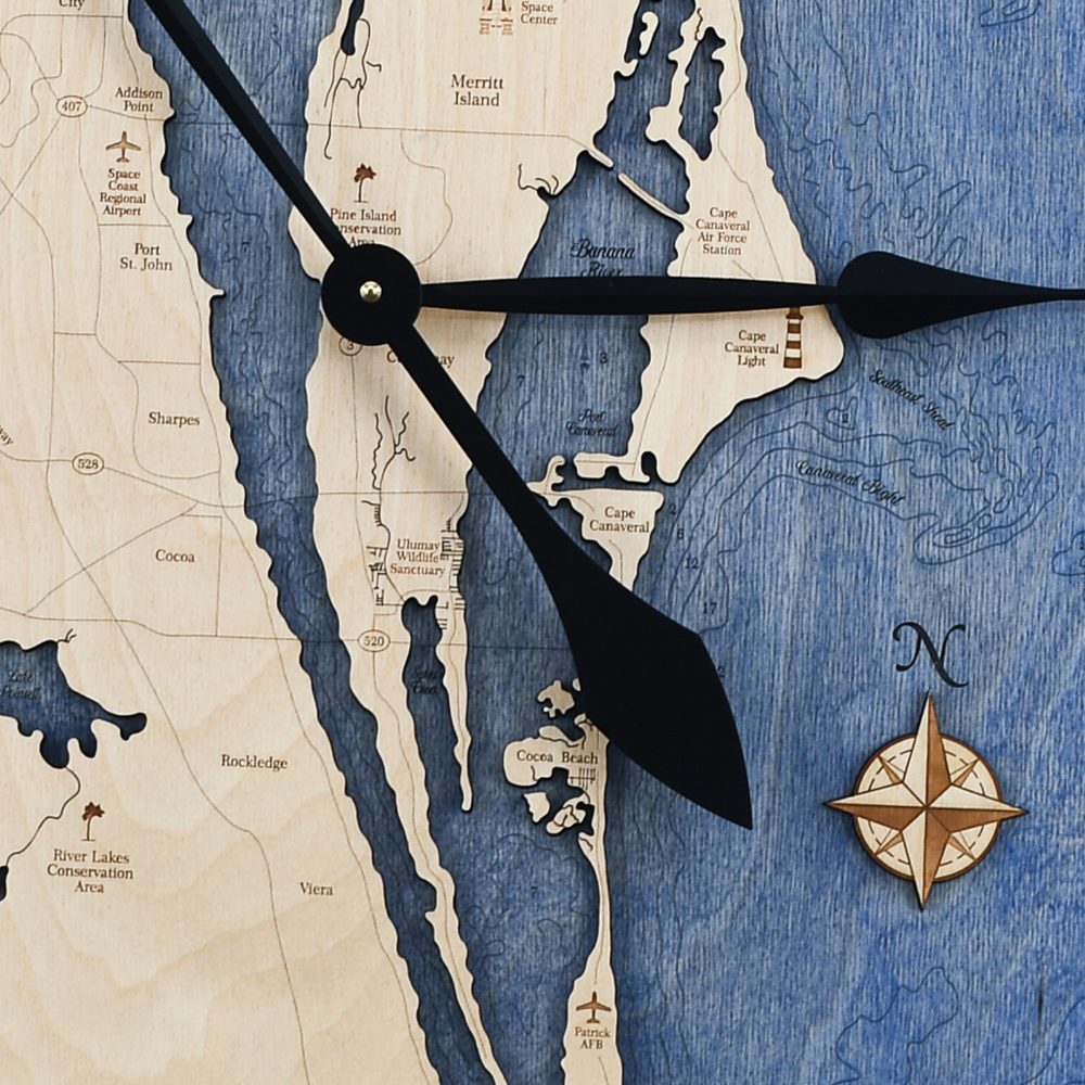 Space Coast Nautical Clock with deep blue water details