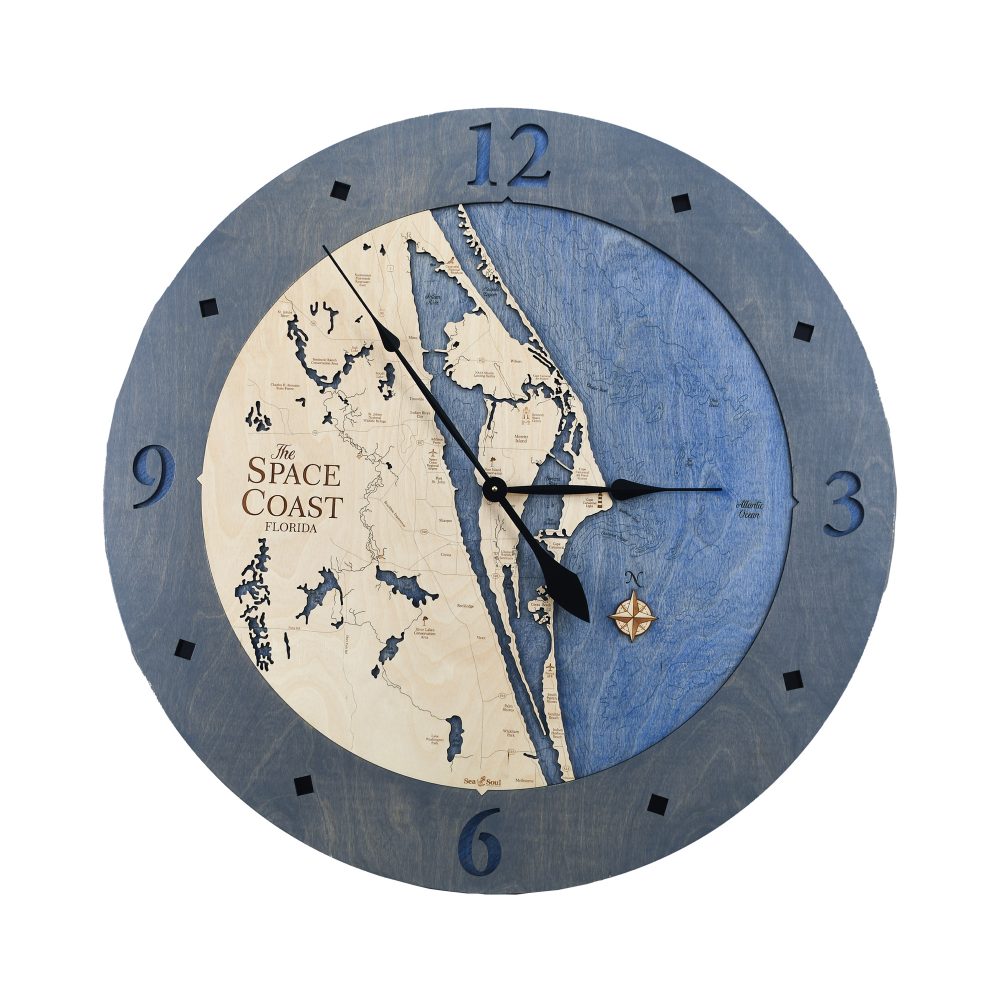 Space Coast Nautical Clock Driftwood Gray accent with deep blue water