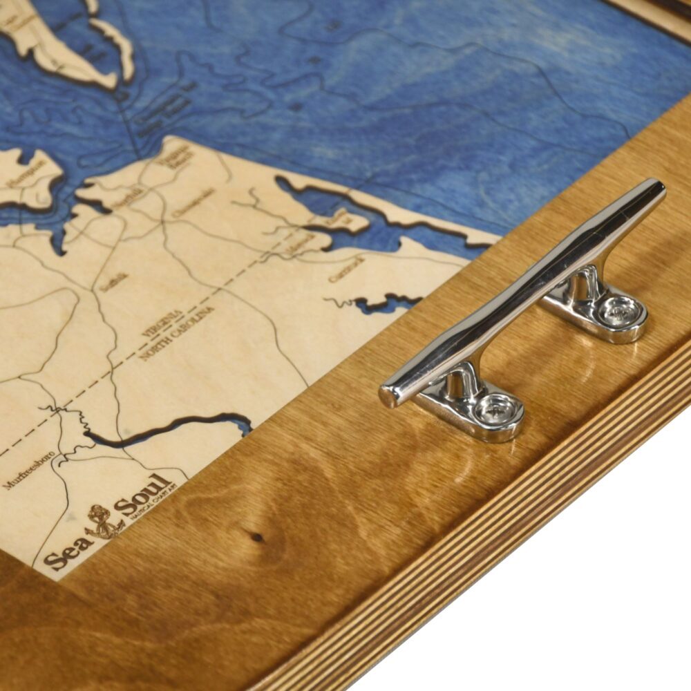 boat cleat tray detail - honey with deep blue water