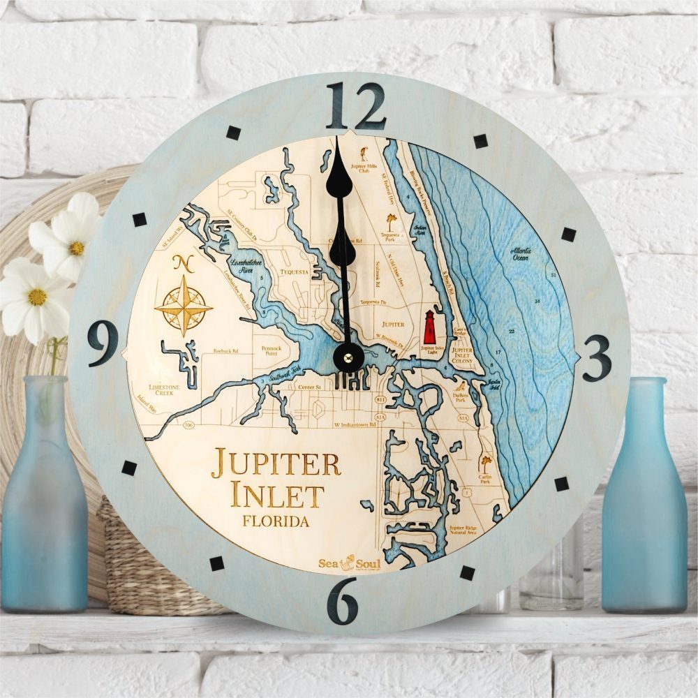 Jupiter Inlet Clock in Bleached Blue and Blue Green Water