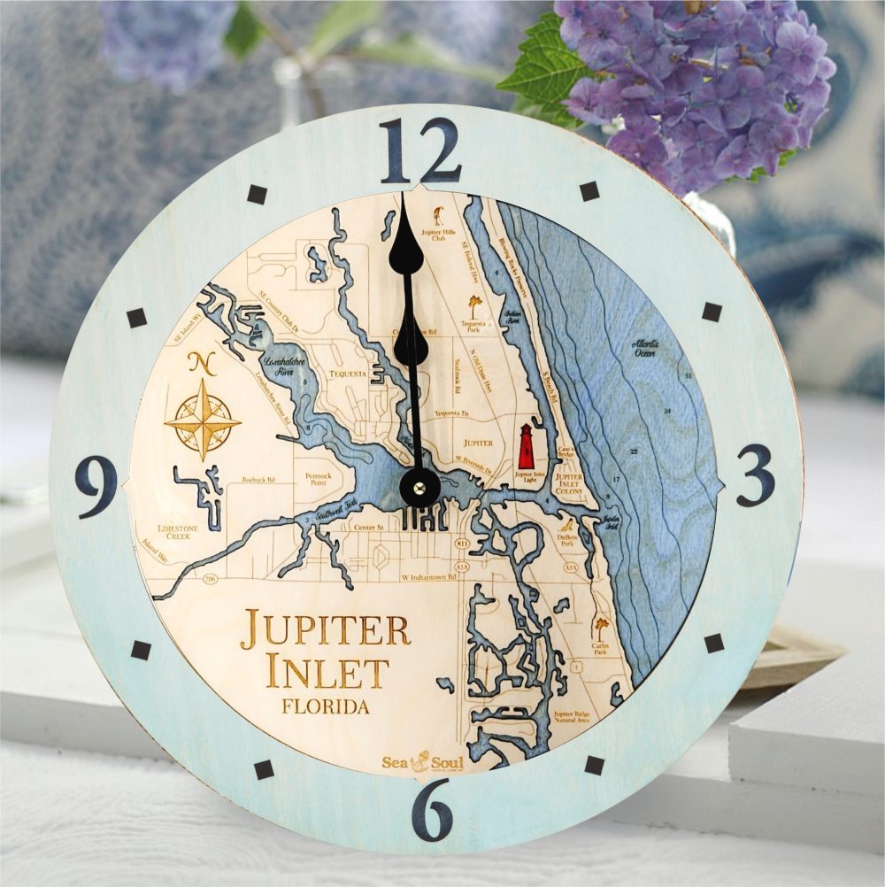 Jupiter Inlet Clock in Bleached Blue and Deep Blue Water