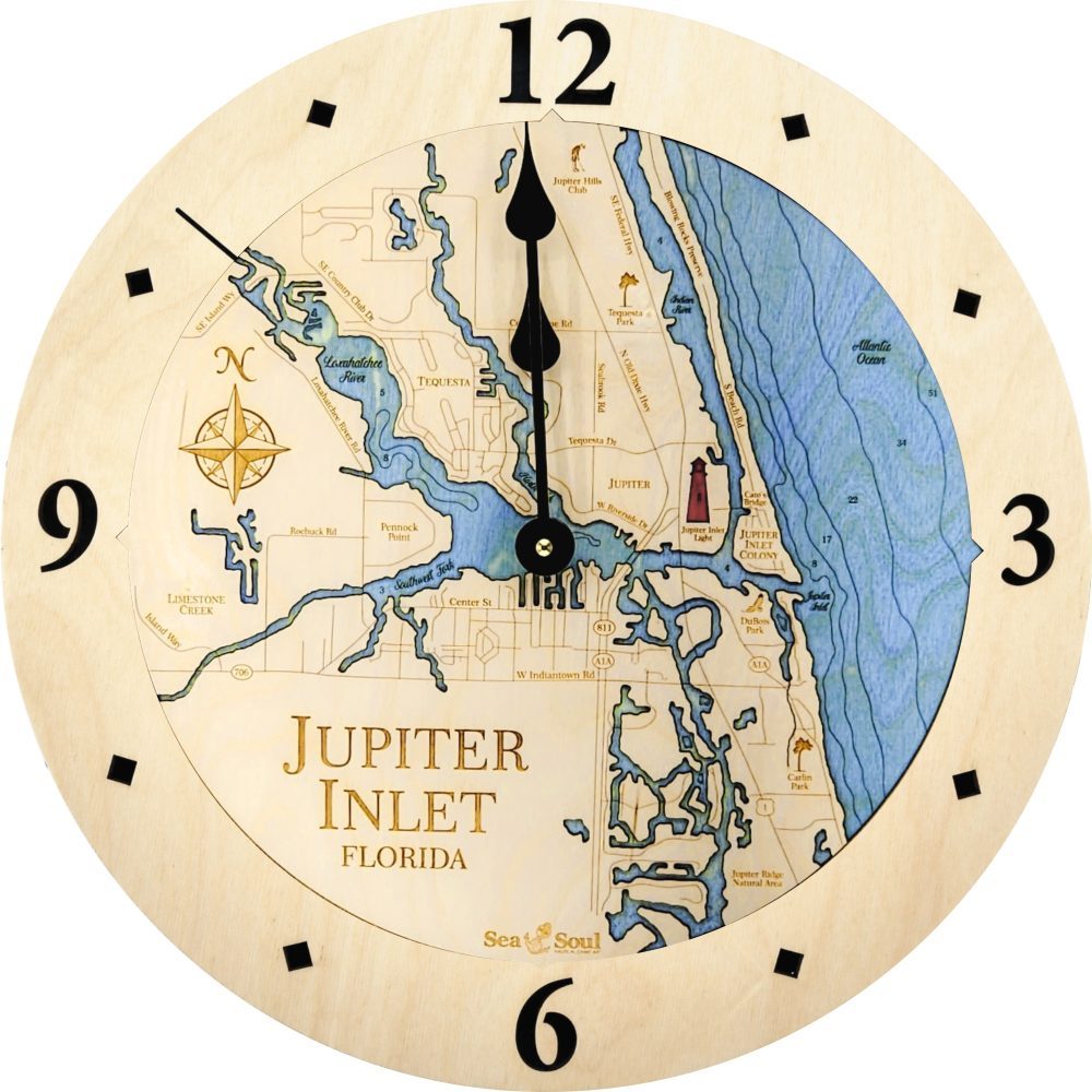 Jupiter Inlet Clock in all Birch with Deep Blue Water