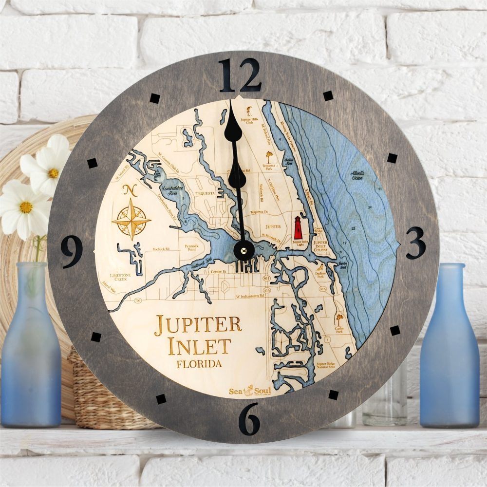 Jupiter Inlet Clock in Driftwood and Deep Blue Water - lifestyle