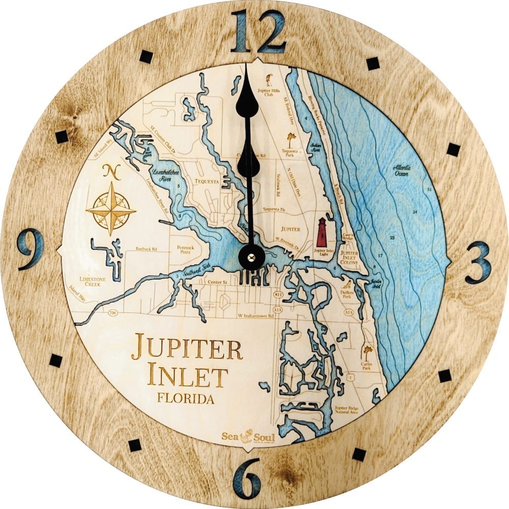 Jupiter Inlet Clock in Golden Honey and Blue Green Water - product image