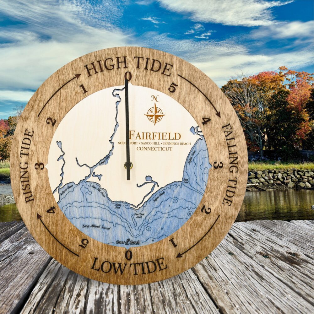 Fairfield Tide Clock in Americana with Deep Blue Water in use
