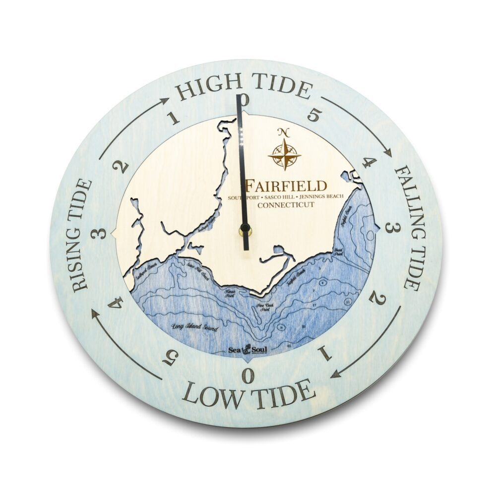 Fairfield Tide Clock in Bleached Blue with Deep Blue Water - Angle