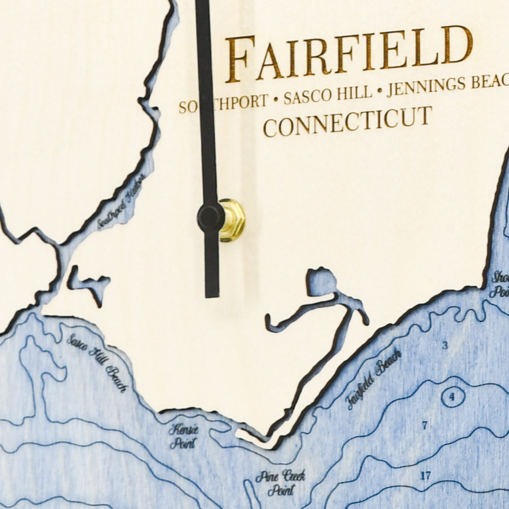 Fairfield Tide Clock in Bleached Blue with Deep Blue Water - detail