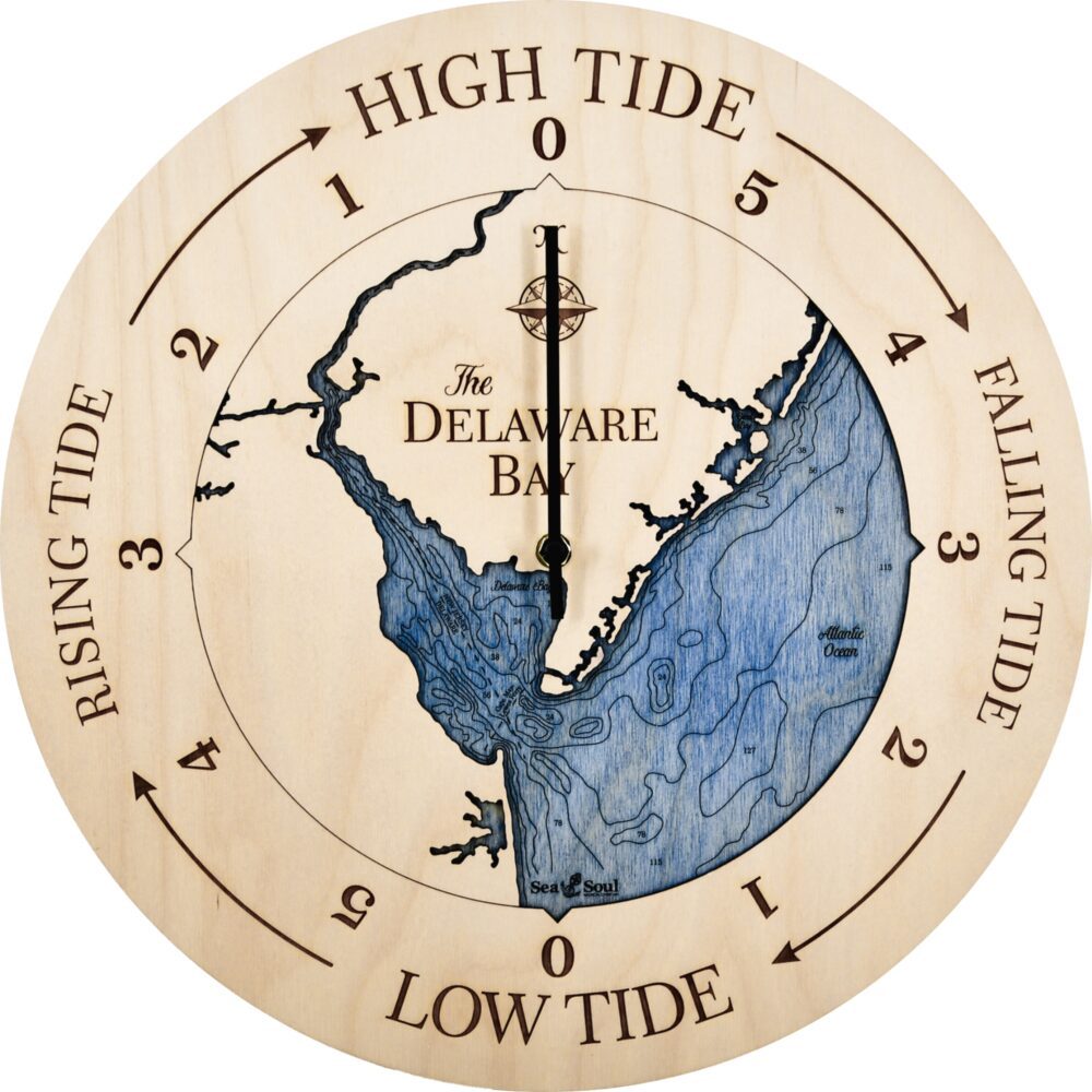 Delaware Bay Tide Clock in All Birch with Deep Blue Water