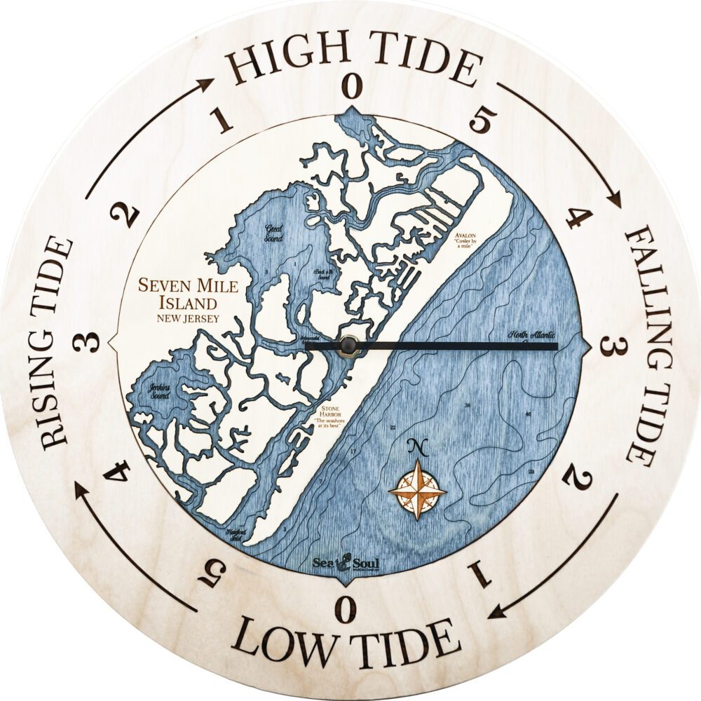 Seven Mile Island Tide Clock All Birch with Deep Blue Water