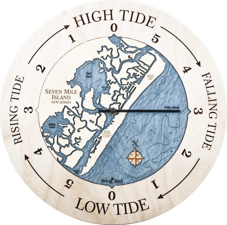 Seven Mile Island Tide Clock All Birch with Deep Blue Water