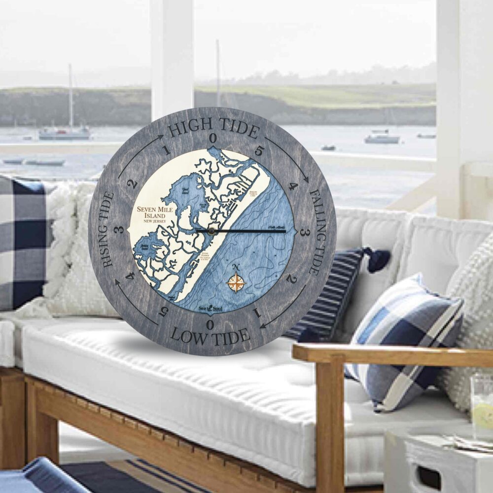 Seven Mile Island Tide Clock Driftwood Accent Ring with Deep Blue Water