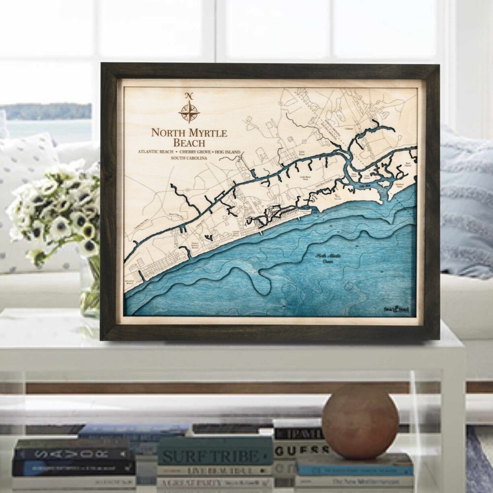 North Myrtle beach Wall Art - black frame with blue green water in use
