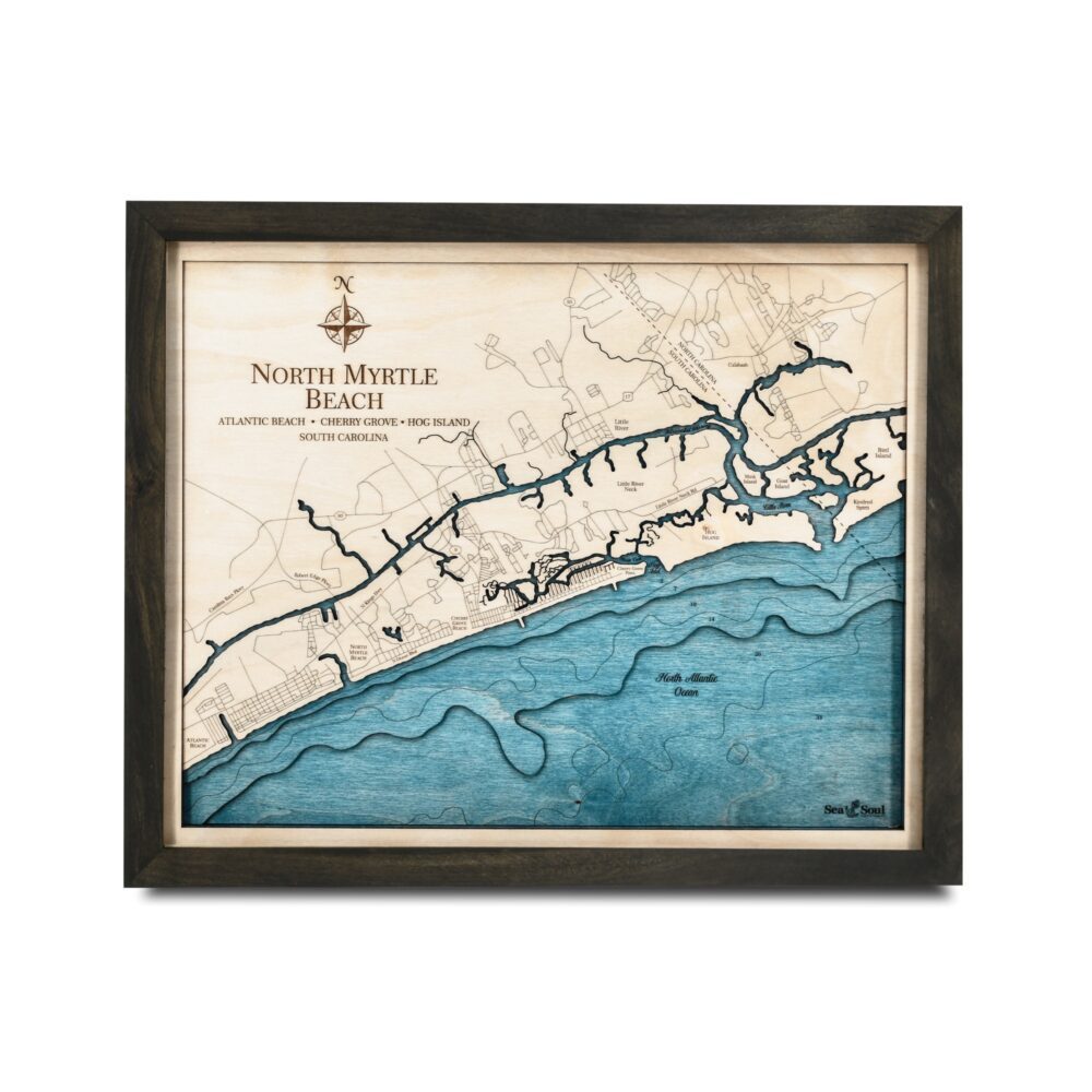 North Myrtle beach Wall Art - black frame with blue green water