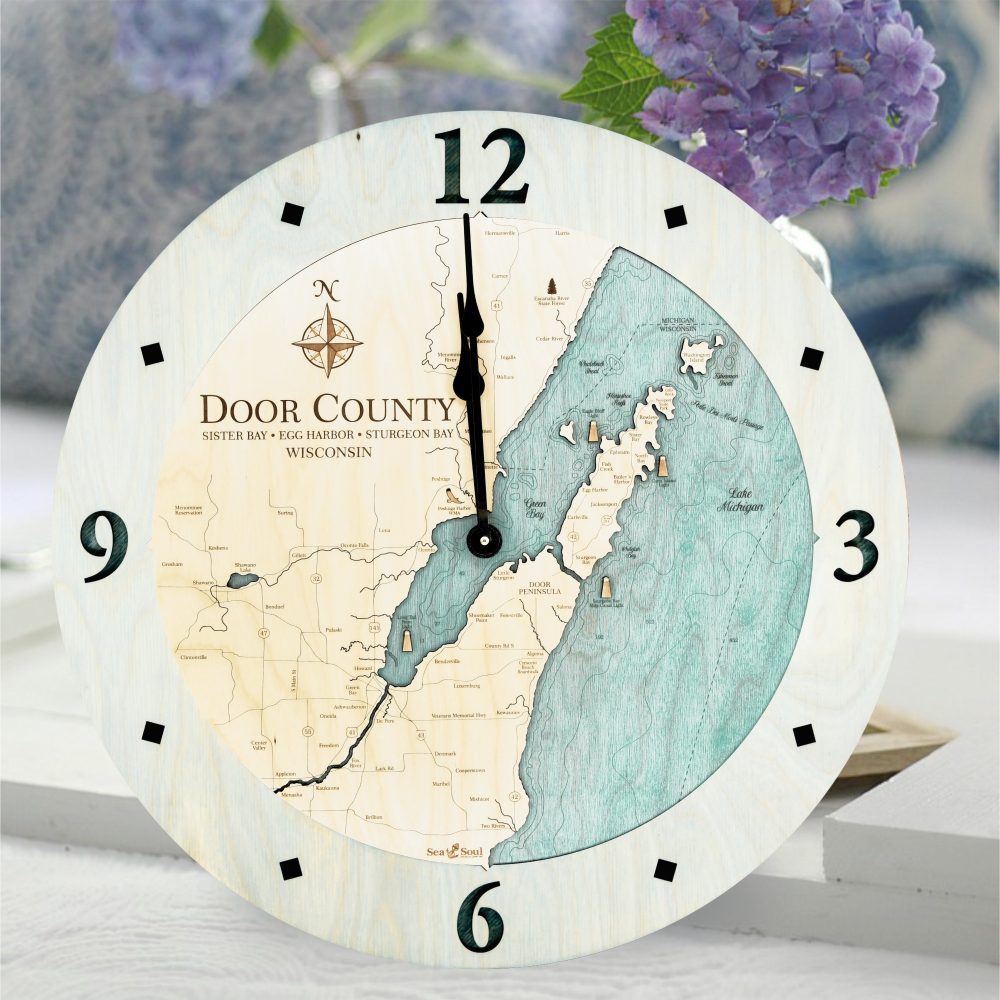 Door County Clock Bleached Blue and Blue Green