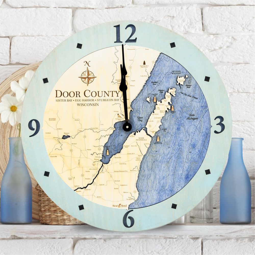 Door County Clock Bleached Blue and Deep Blue