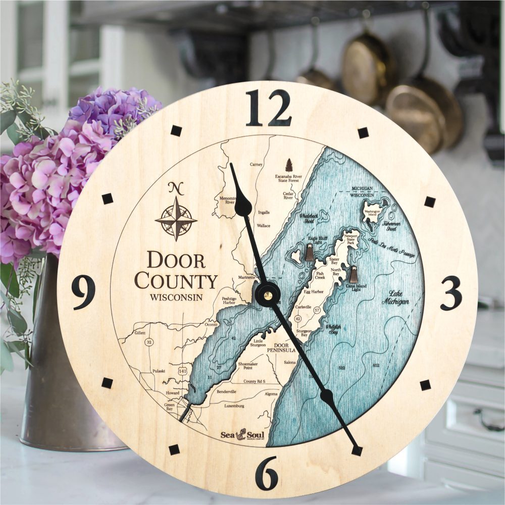 Door County Clock Birch and Blue Green