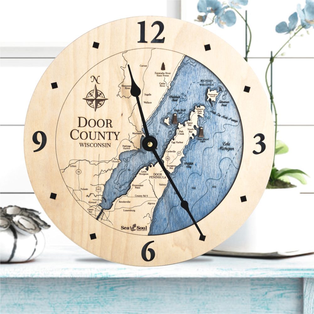 Door County Clock Birch and Deep Blue