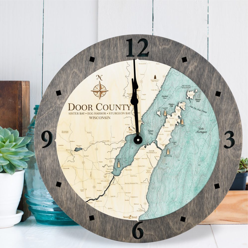 Door County Clock Driftwood and Blue Green
