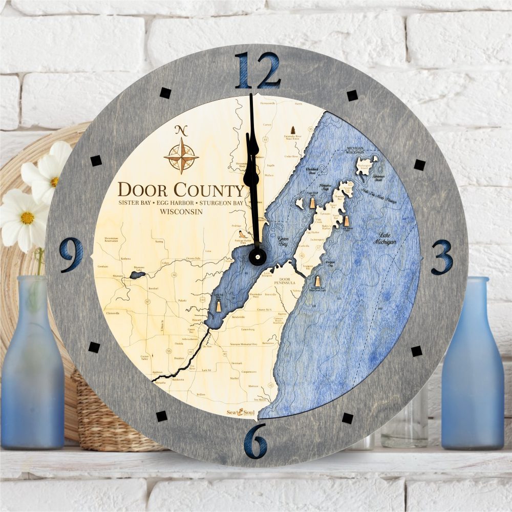 Door County Clock Driftwood and Deep Blue