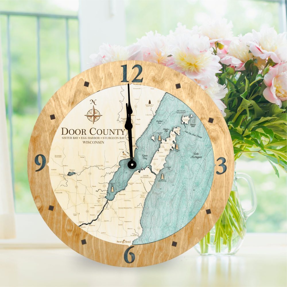 Door County Clock Honey and Blue Green