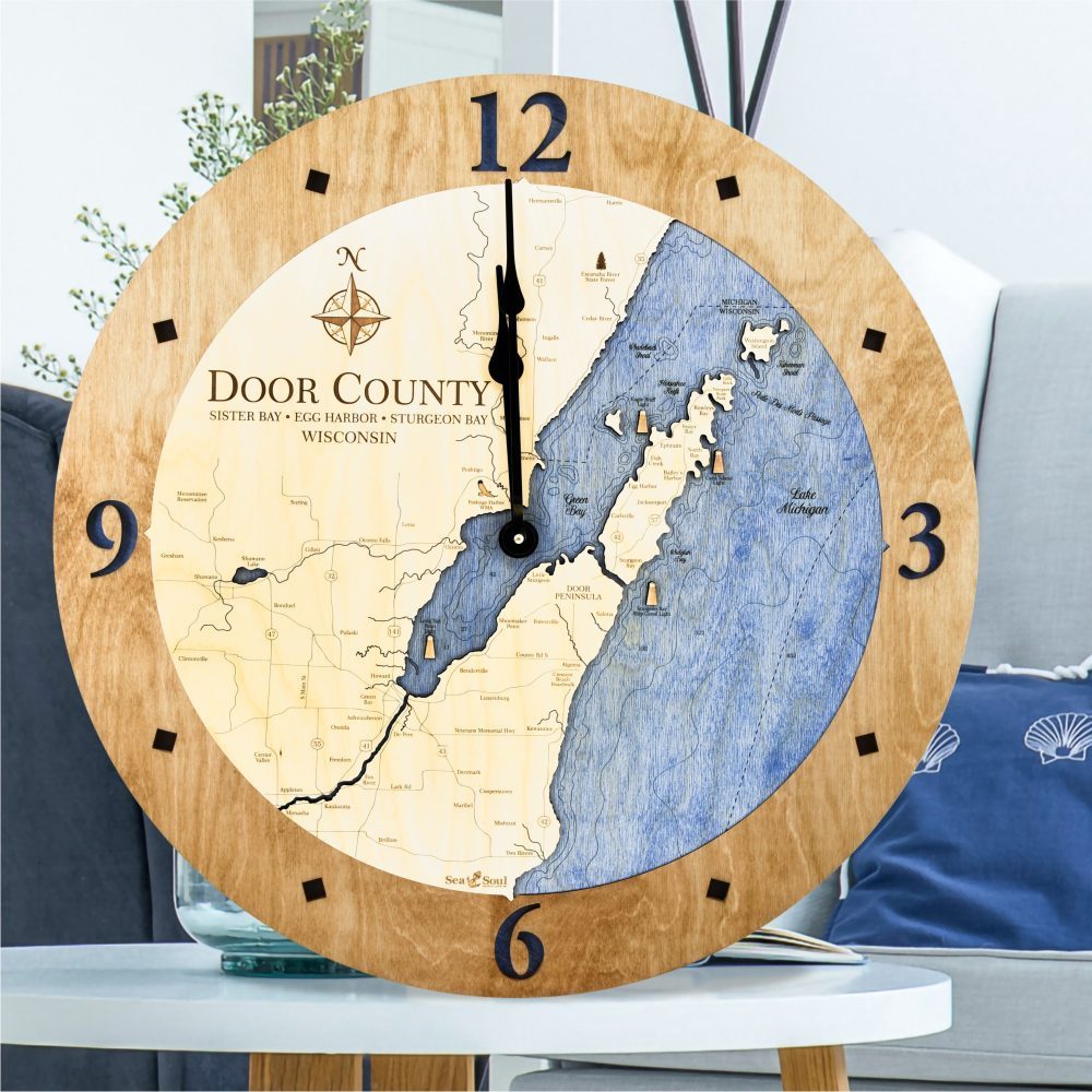 Door County Clock Honey and Deep Blue
