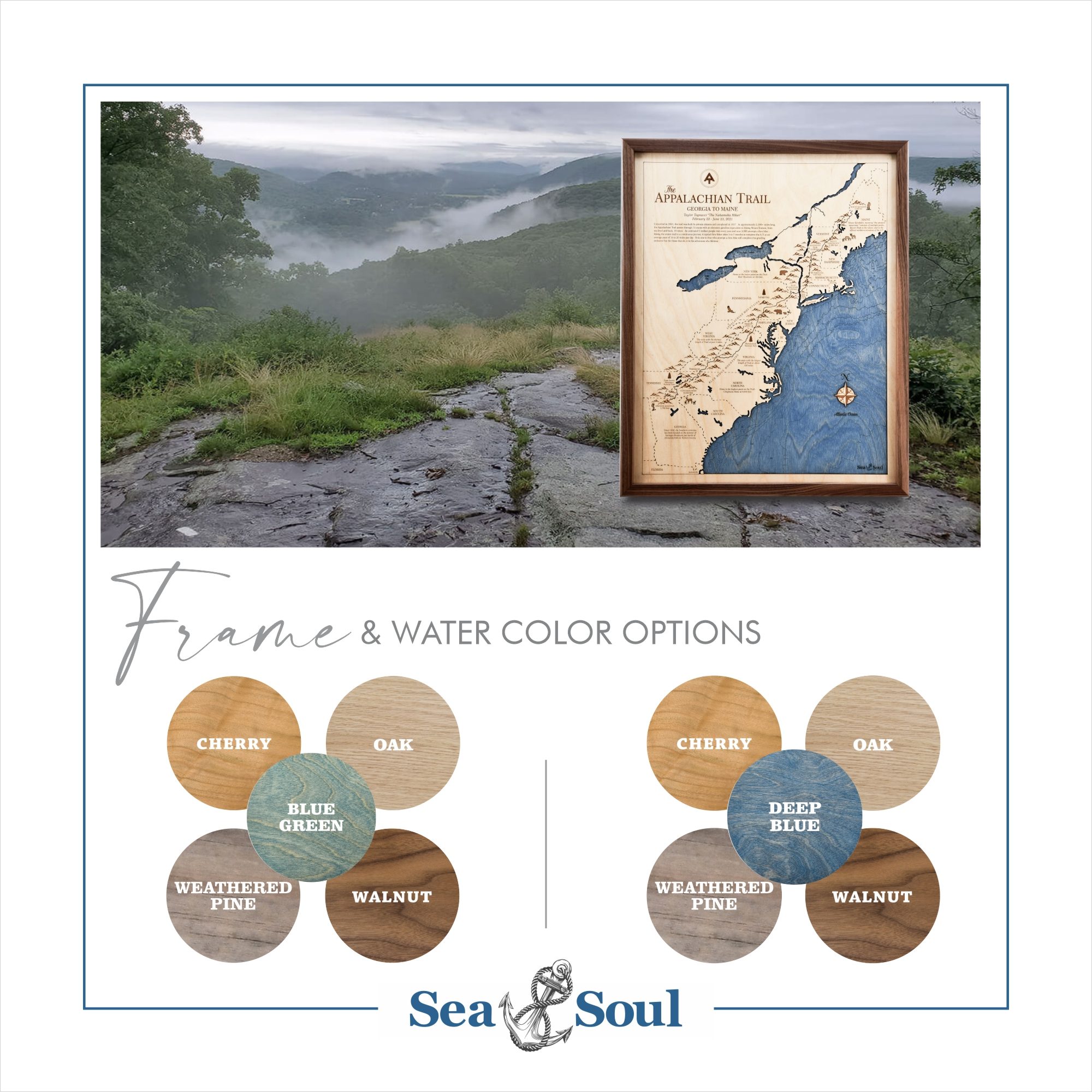 Appalachian Trail Thru-Hike Map frame options